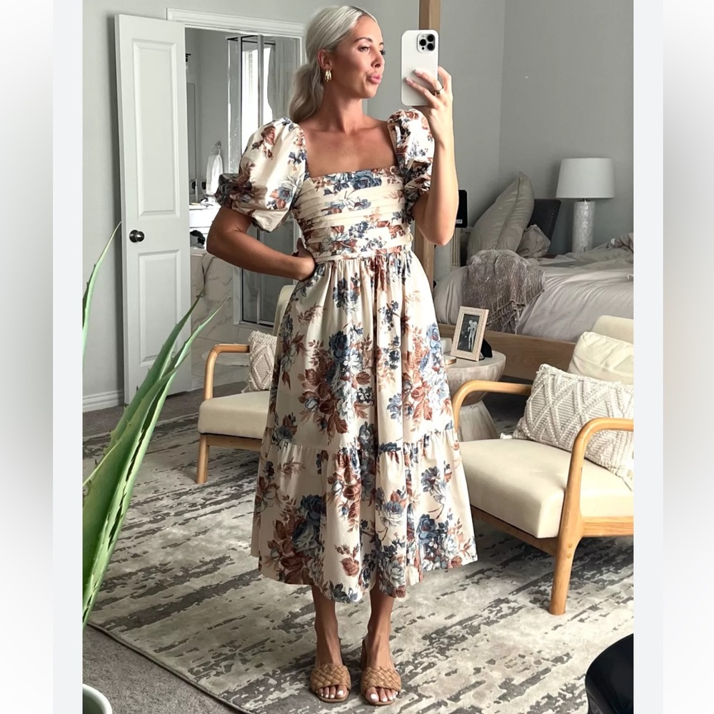 NWT Emerson Poplin Puff Sleeve Midi Abercrombie Dress